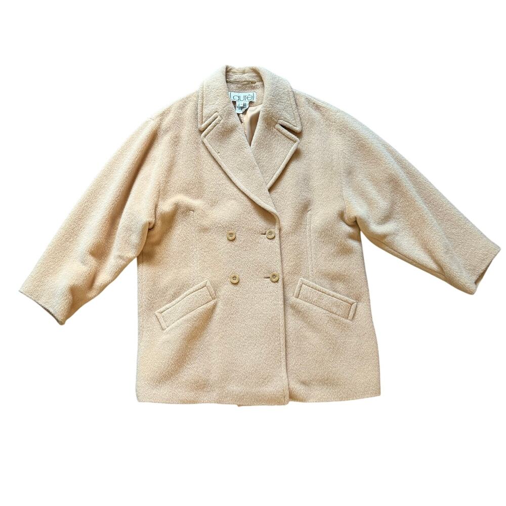 Laurèl Alpaca Wool Pea Coat Camel Tone Double Breasted Winter Jacket Size 40